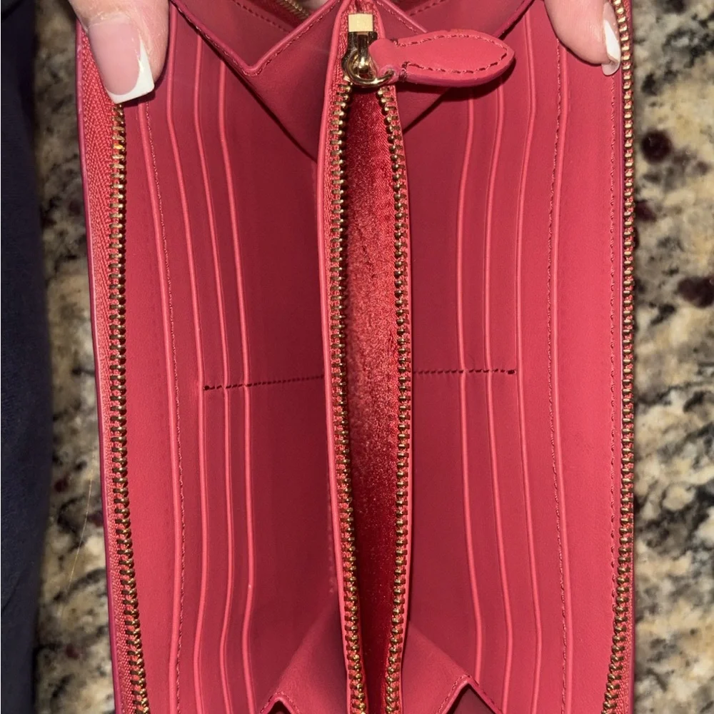 Plaid Zip Wallet in Beige and Red